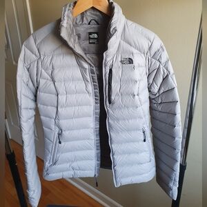 North Face down jacket, size S, metallic silver